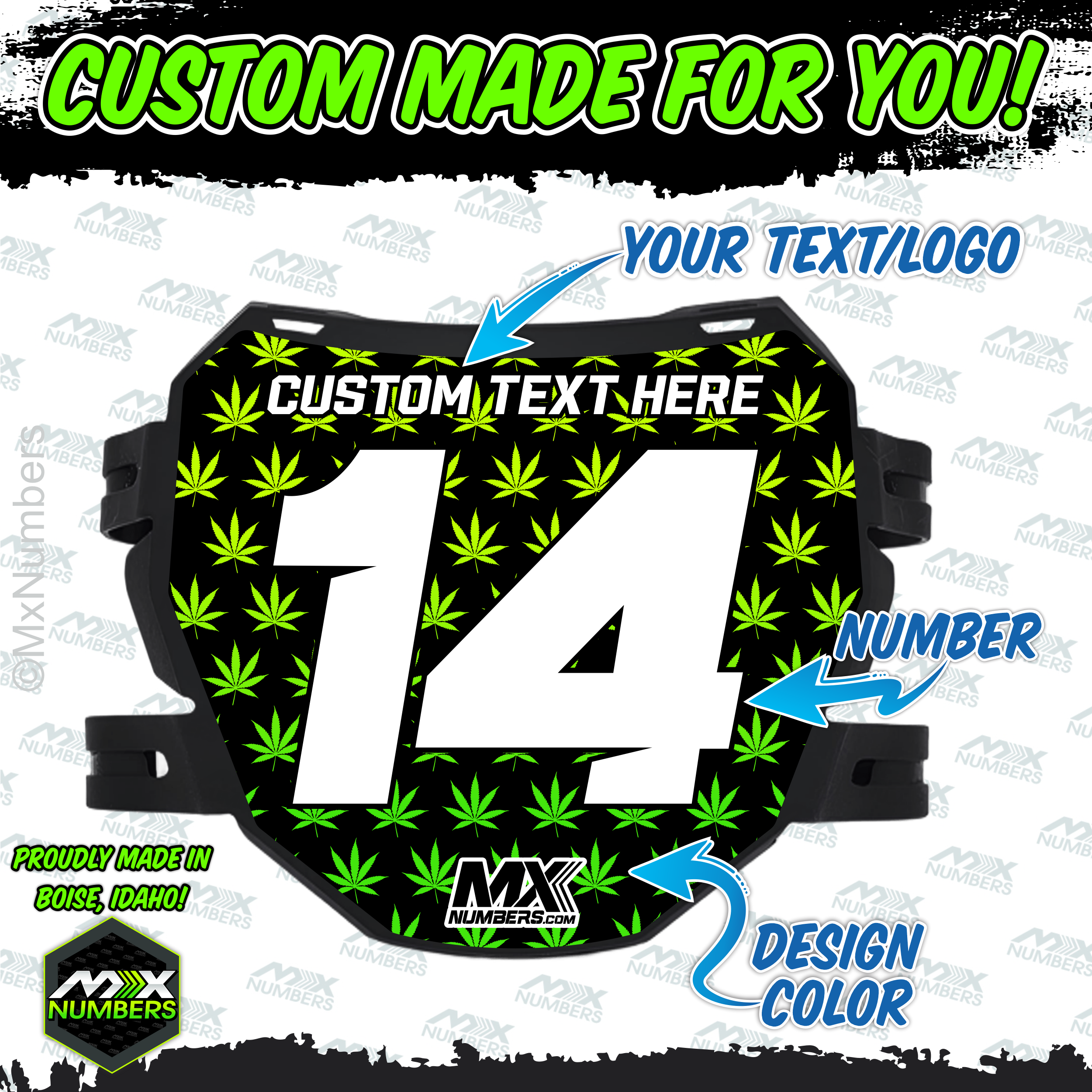 Marijuana Leaf Print Custom ODI Downhill Plate Decal