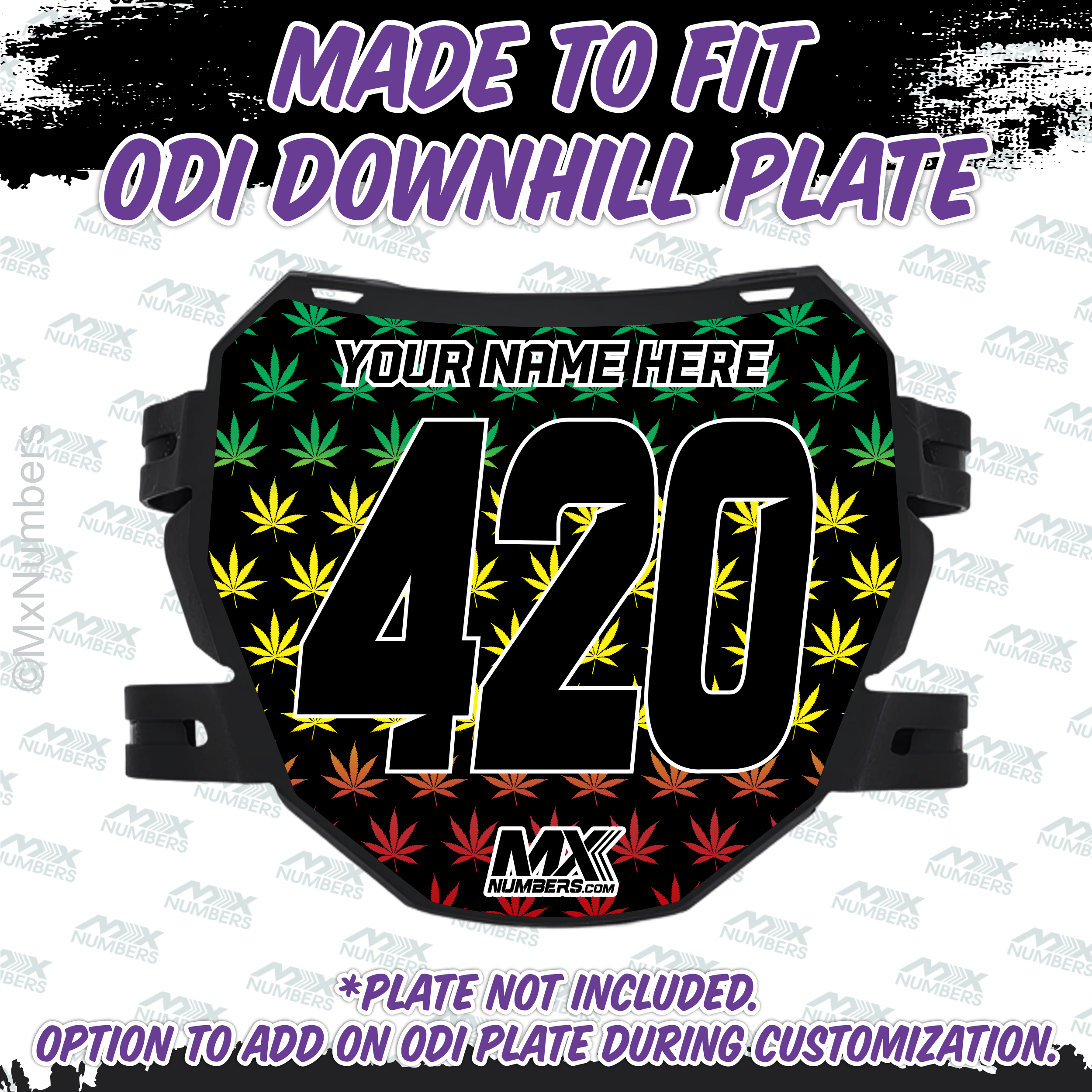 Marijuana Leaf Print Custom ODI Downhill Plate Decal