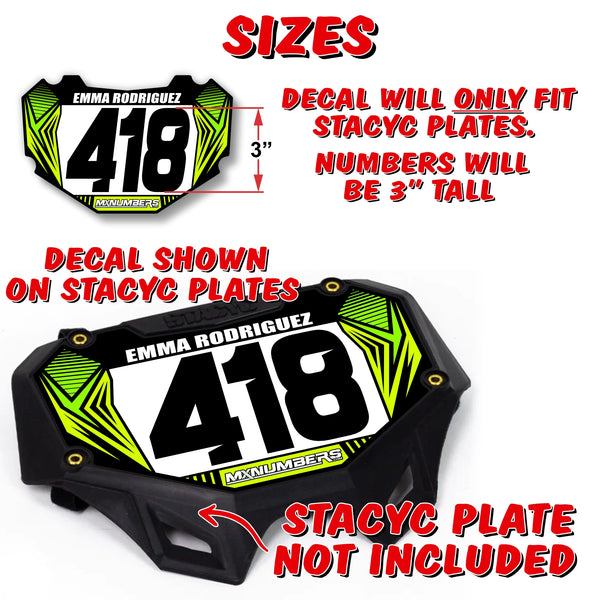 BMX Plate Decal Custom Number, Name and Colors | Fits Stacyc Plate