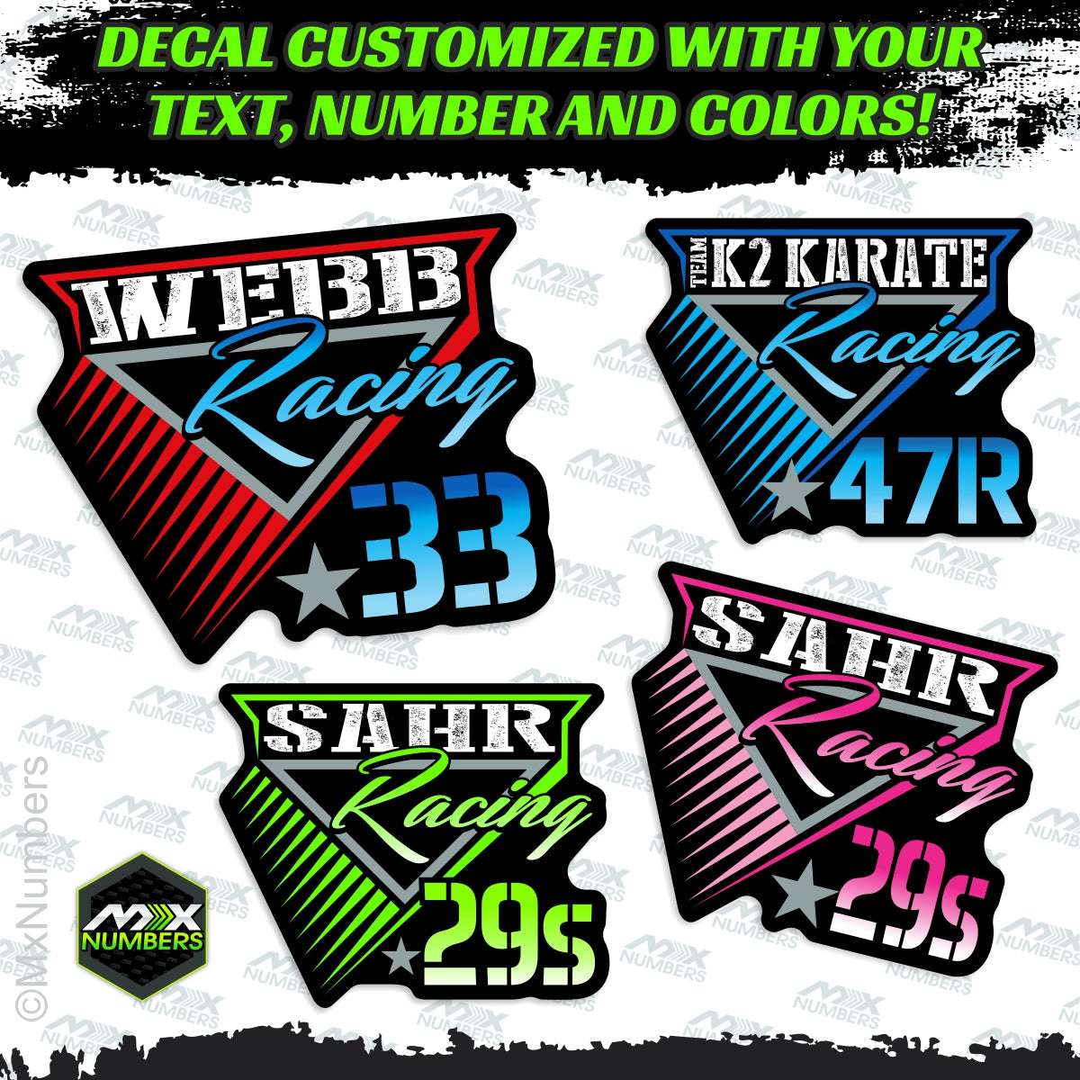 Custom Your Name Racing Decals with Race Number