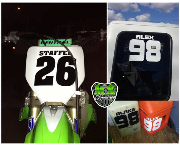 Single Color Race Number Decals With Name
