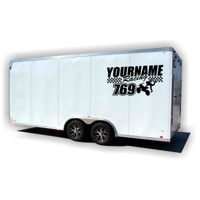 Custom Name or Text with Race Flag, Number & MX Silhouette Graphic Single Color - MxNumbers