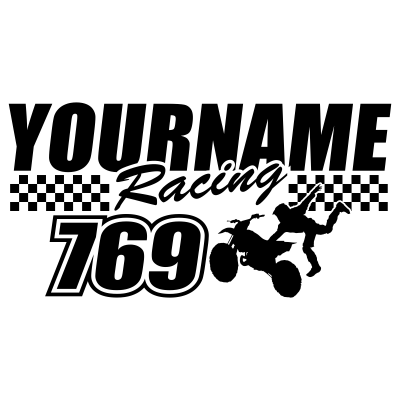 Custom Name or Text with Race Flag, Number & MX Silhouette Graphic Single Color - MxNumbers