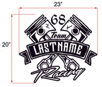 Custom Your Name Racing Decal with Pistons & Number in Single Color