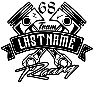 Custom Your Name Racing Decal with Pistons & Number in Single Color - MxNumbers