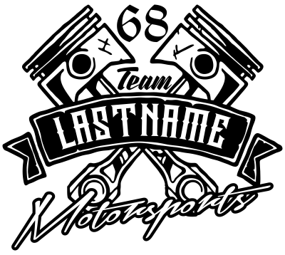 Custom Your Name Motorsports Decal with Pistons & Number in Single Color - MxNumbers