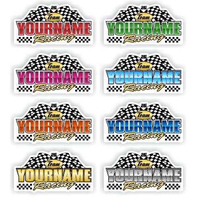 Team Your Name Racing with Number and Checkered Flag Decals - MxNumbers
