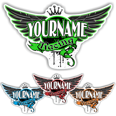 Custom Your Name Racing Trailer Decals with Wings and Crown - MxNumbers
