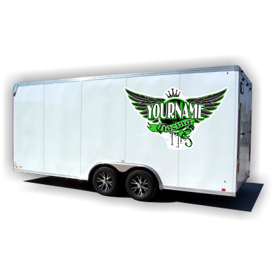Custom Your Name Racing Trailer Decals with Wings and Crown - MxNumbers