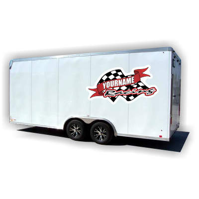 Custom Your Name Racing Trailer Decals with Checkered Flag - MxNumbers