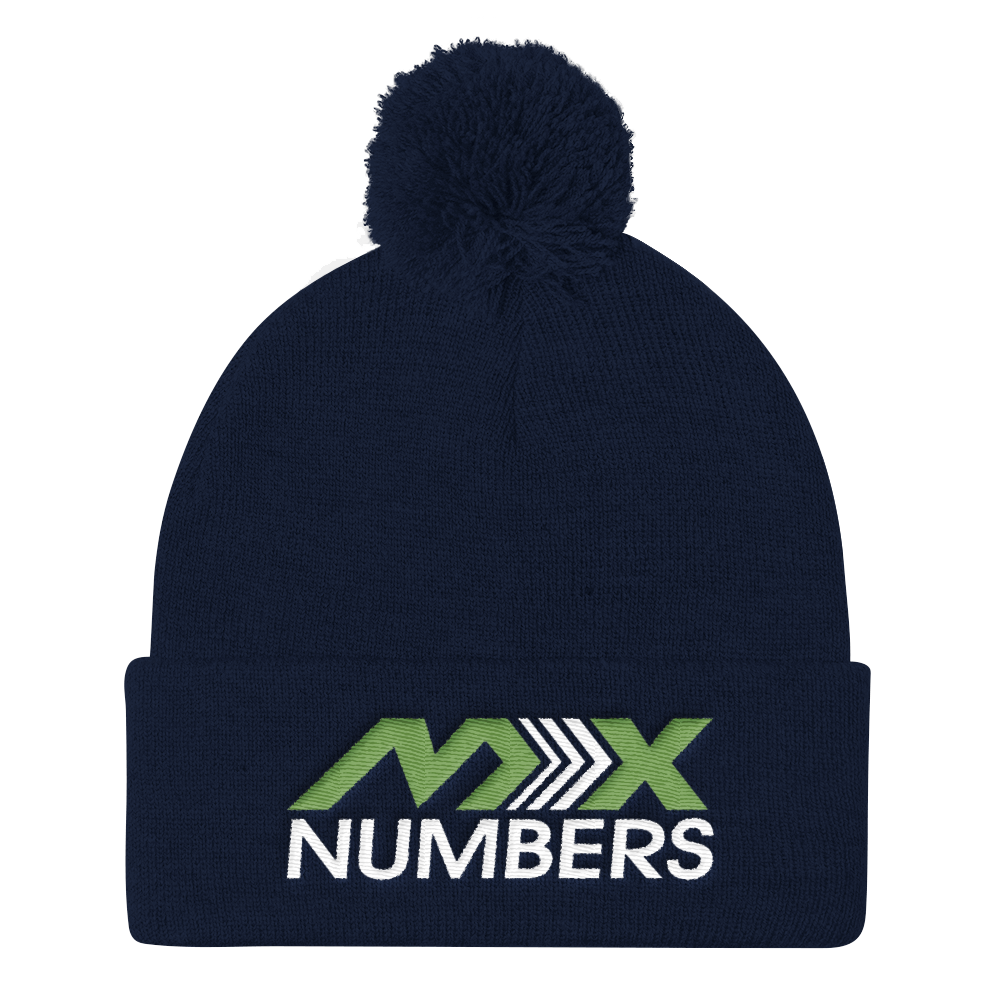 Pom Pom Knit Beanie - Kiwi Green with White Arrow Logo - MxNumbers