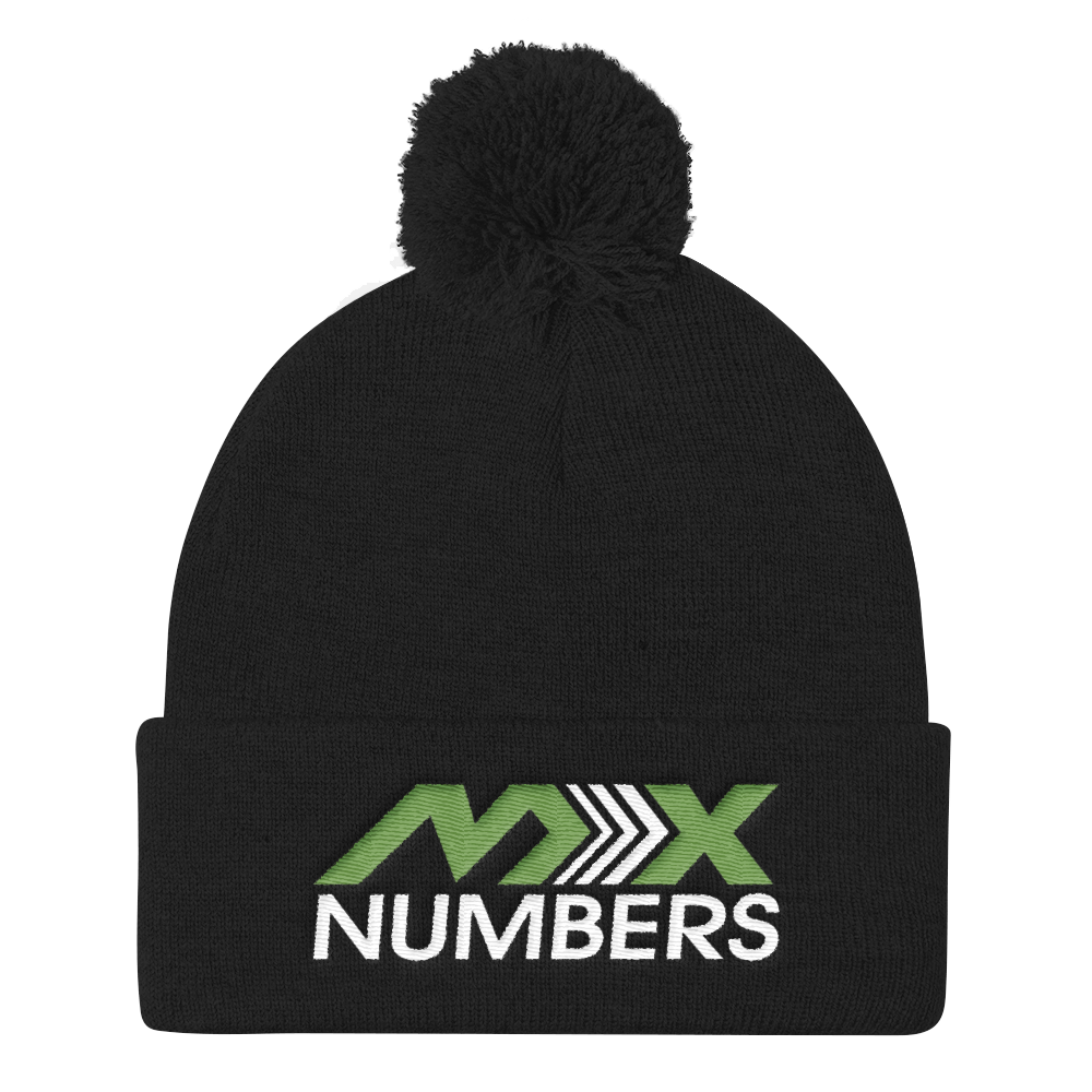 Pom Pom Knit Beanie - Kiwi Green with White Arrow Logo - MxNumbers
