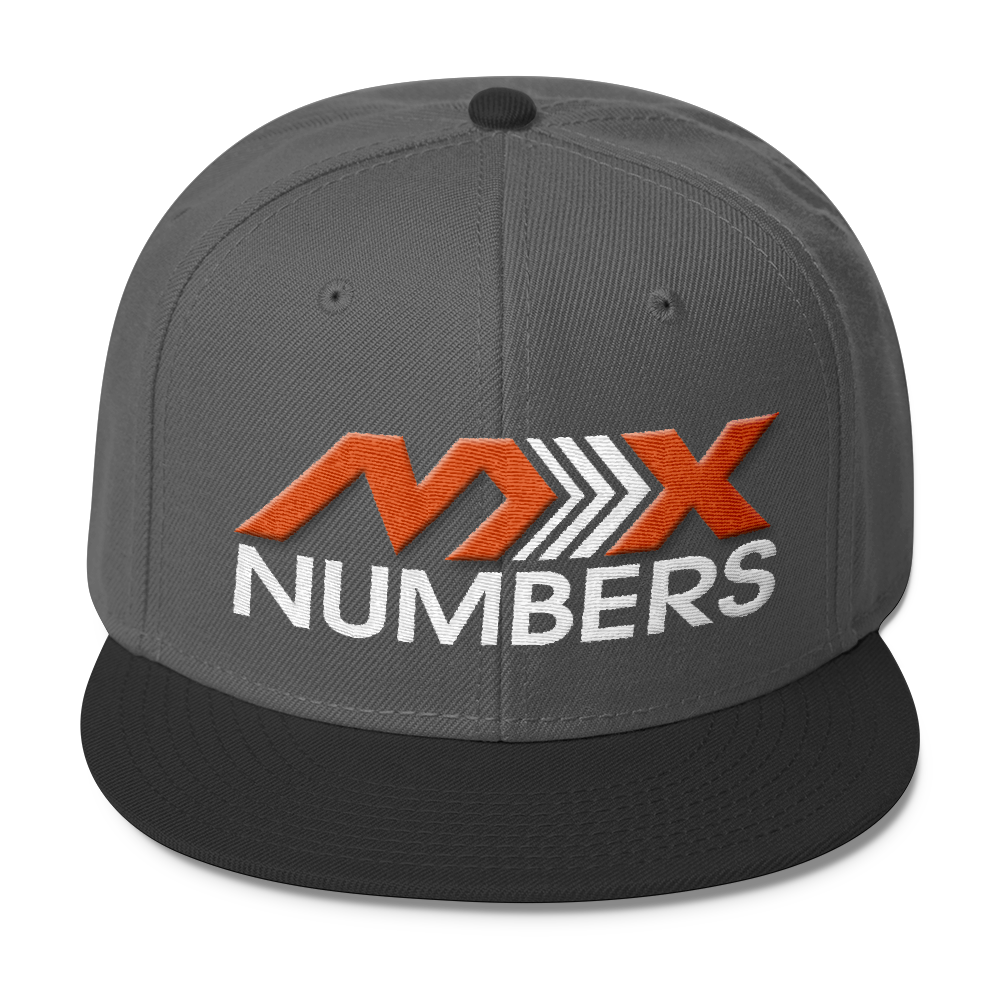 MxNumbers Snapback Hat with Gray Undervisor- Orange with White Arrow Logo - MxNumbers