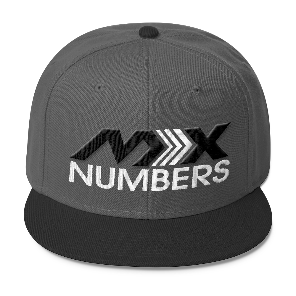MxNumbers Snapback Hat with Gray Undervisor- Black with White Arrow Logo - MxNumbers
