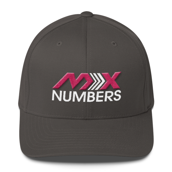 MxNumbers Flexfit Hat with Gray Undervisor- Pink with White Arrow Logo - MxNumbers