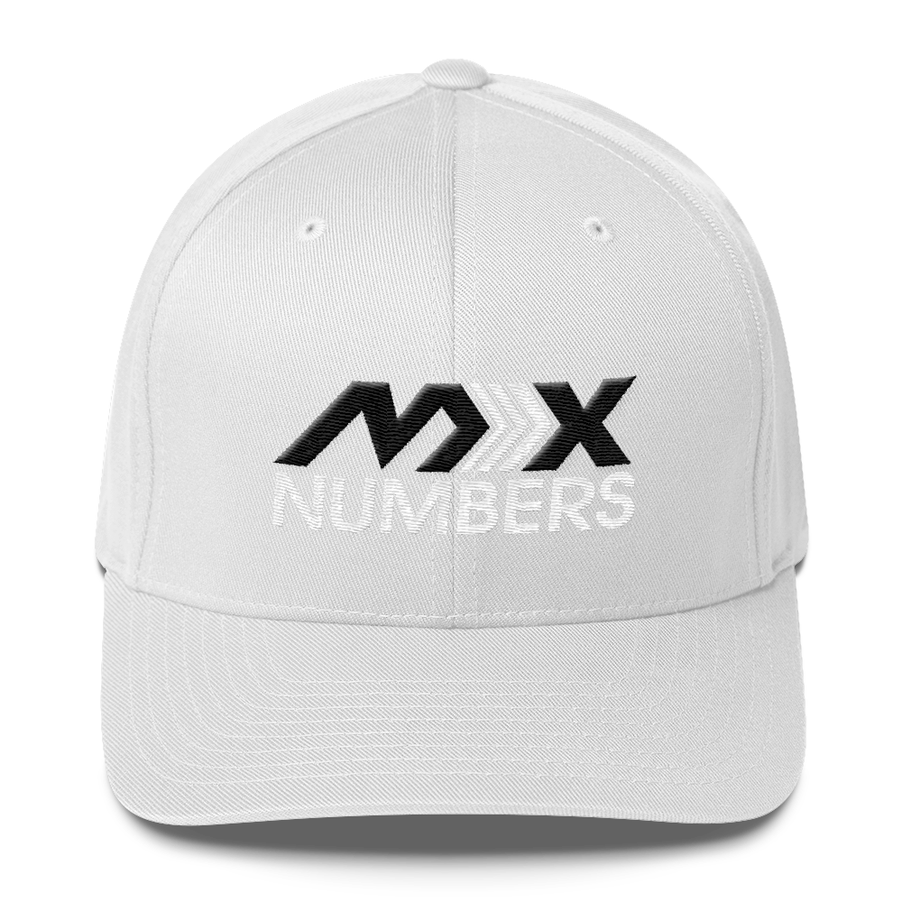 MxNumbers Flexfit Hat with Gray Undervisor- Black with White Arrow Logo - MxNumbers