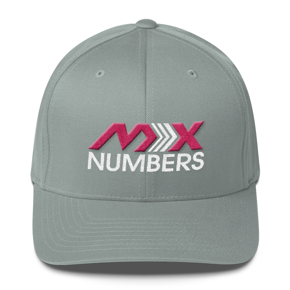 MxNumbers Flexfit Hat with Gray Undervisor- Pink with White Arrow Logo - MxNumbers