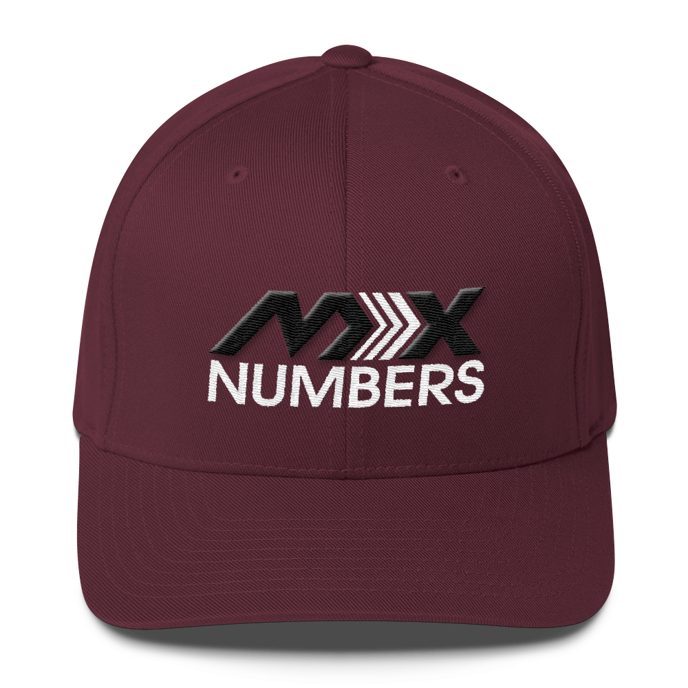 MxNumbers Flexfit Hat with Gray Undervisor- Black with White Arrow Logo - MxNumbers