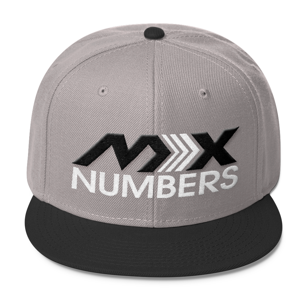 MxNumbers Snapback Hat with Gray Undervisor- Black with White Arrow Logo - MxNumbers