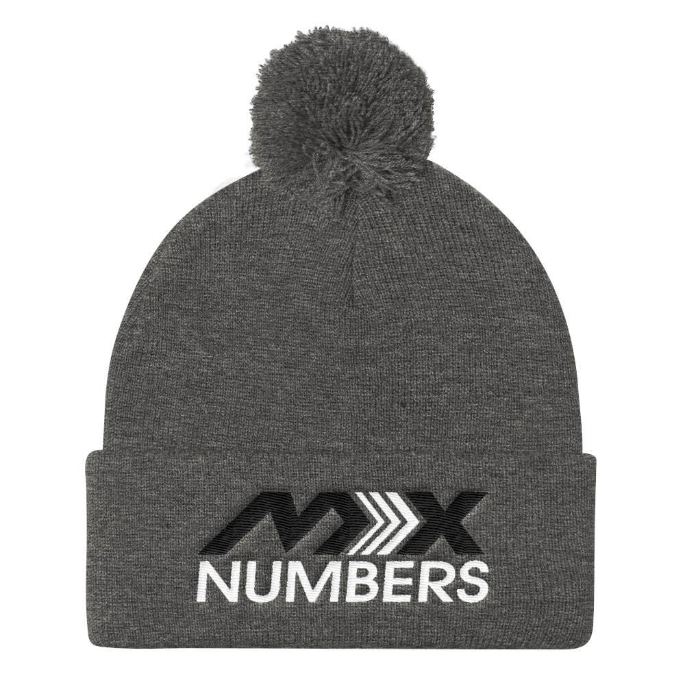 Pom Pom Knit Beanie -Black with White Arrow Logo - MxNumbers