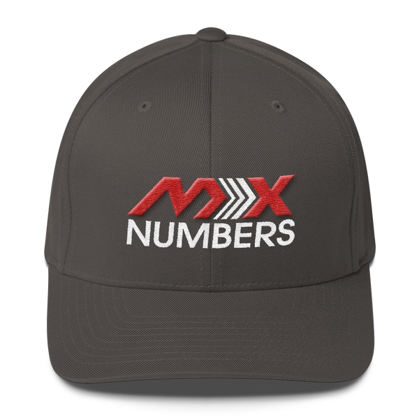 MxNumbers Flexfit Hat with Gray Undervisor- Red with White Arrow Logo - MxNumbers