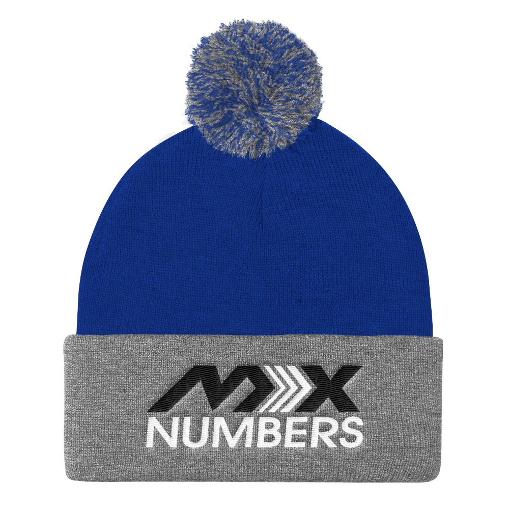 Pom Pom Knit Beanie -Black with White Arrow Logo - MxNumbers
