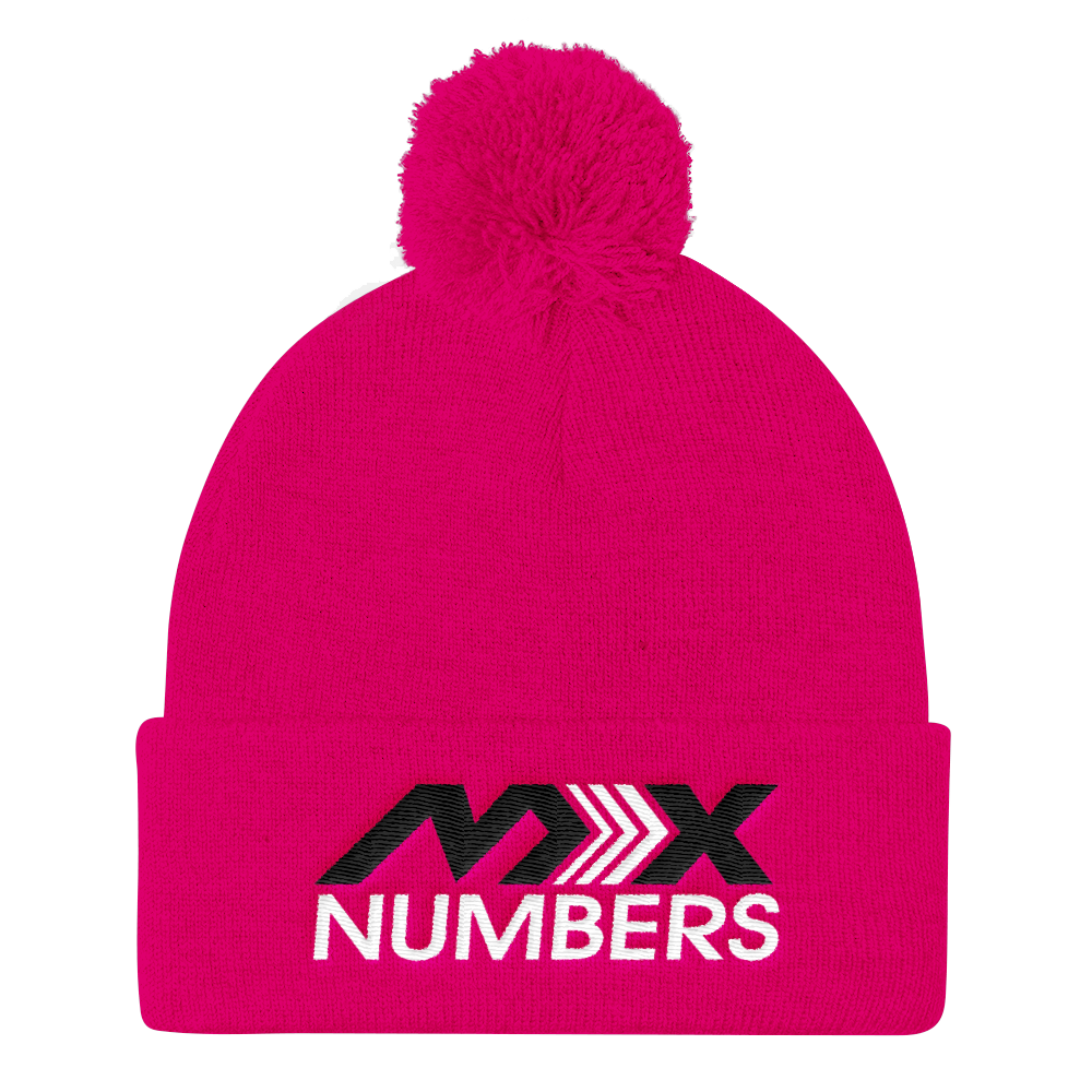 Pom Pom Knit Beanie -Black with White Arrow Logo - MxNumbers