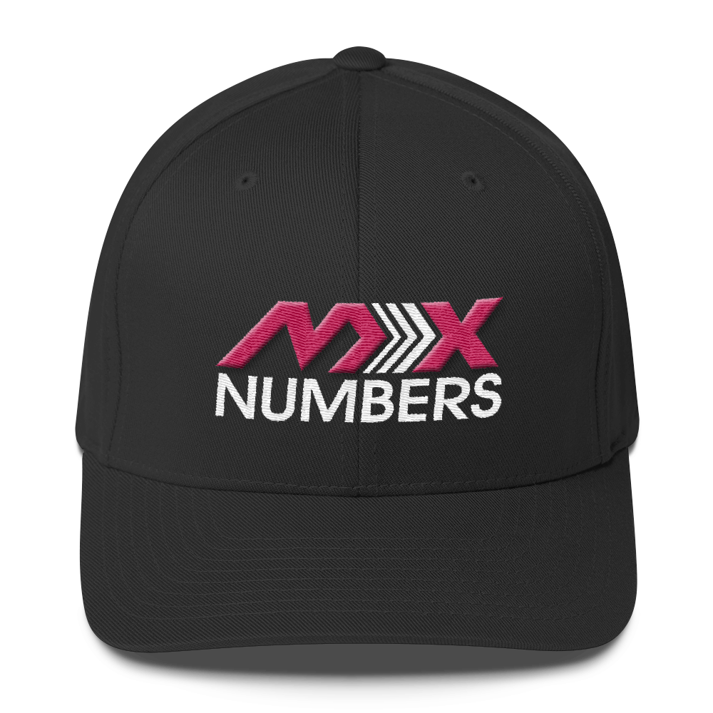 MxNumbers Flexfit Hat with Gray Undervisor- Pink with White Arrow Logo - MxNumbers