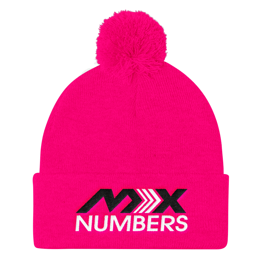 Pom Pom Knit Beanie -Black with White Arrow Logo - MxNumbers