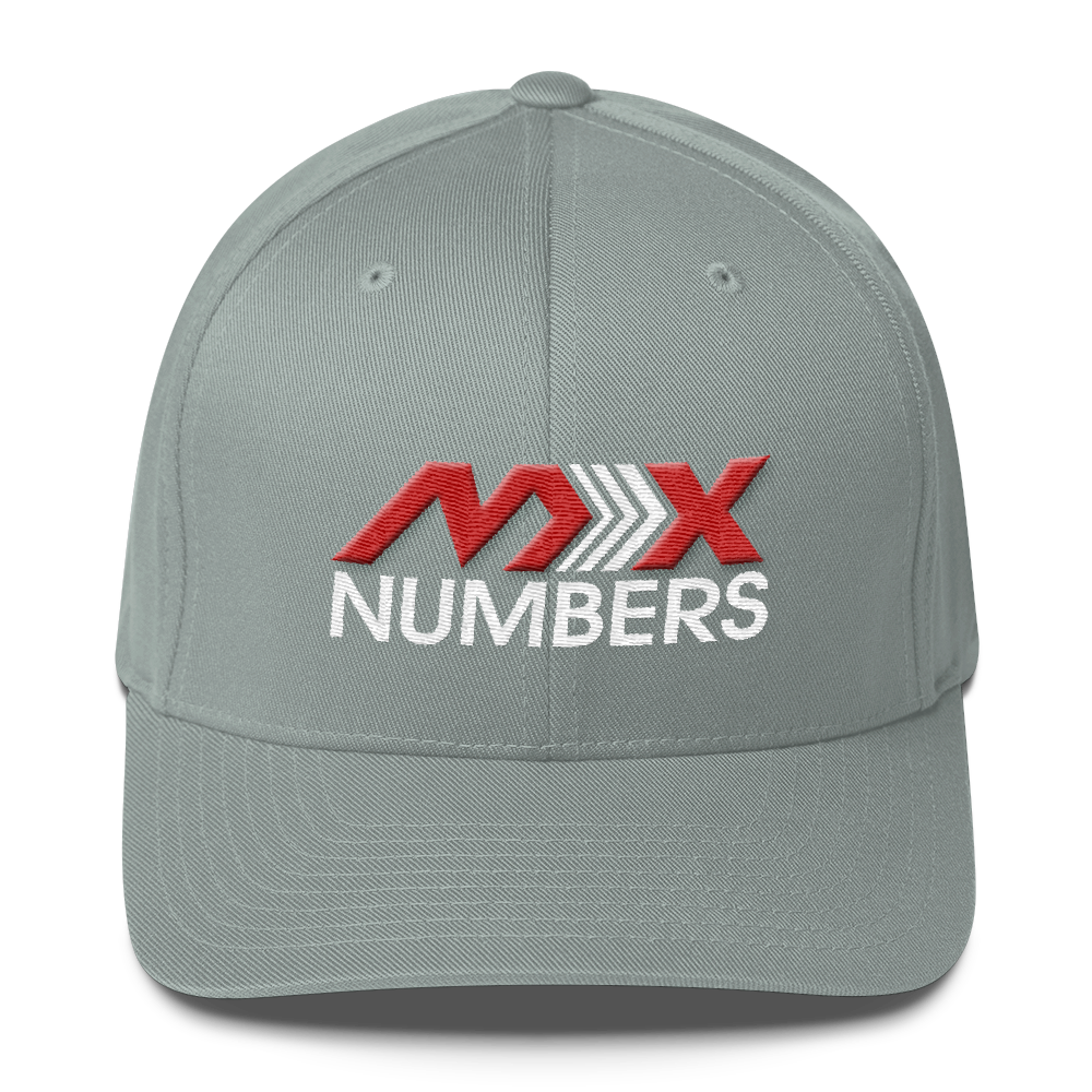 MxNumbers Flexfit Hat with Gray Undervisor- Red with White Arrow Logo - MxNumbers