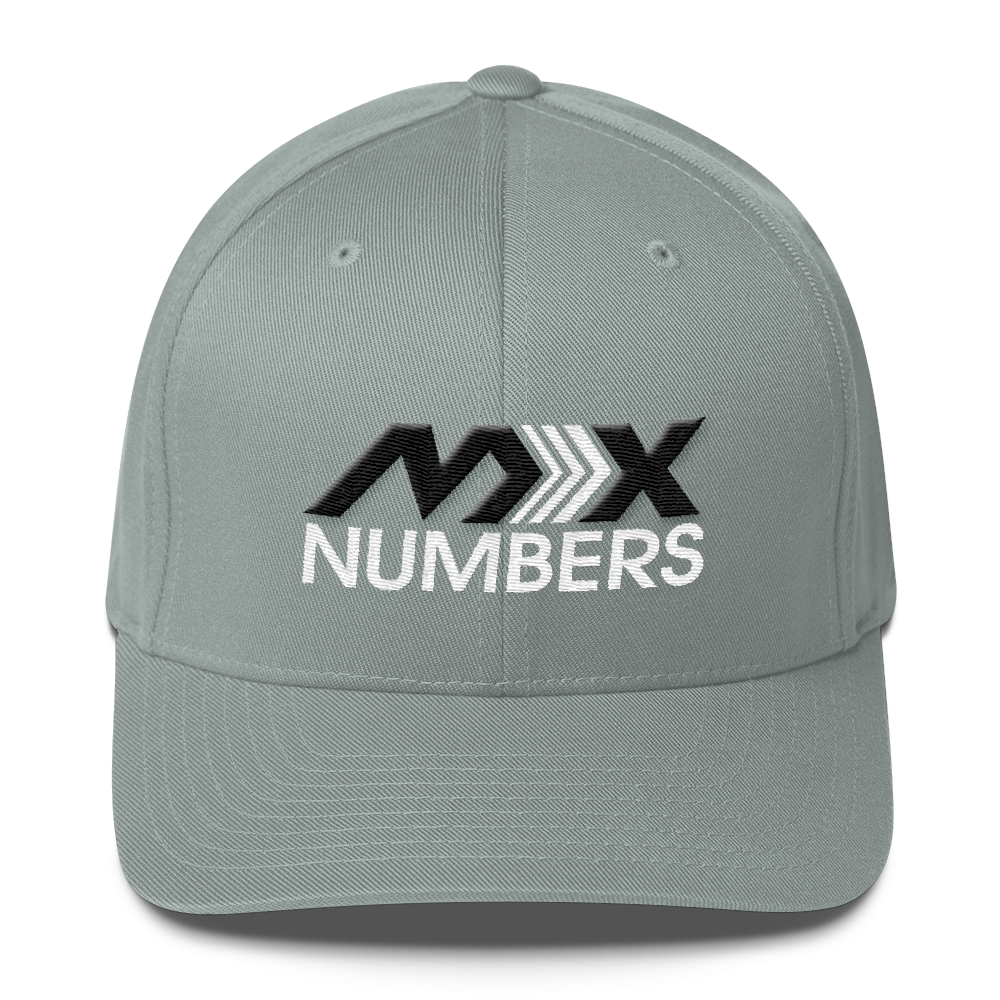 MxNumbers Flexfit Hat with Gray Undervisor- Black with White Arrow Logo - MxNumbers