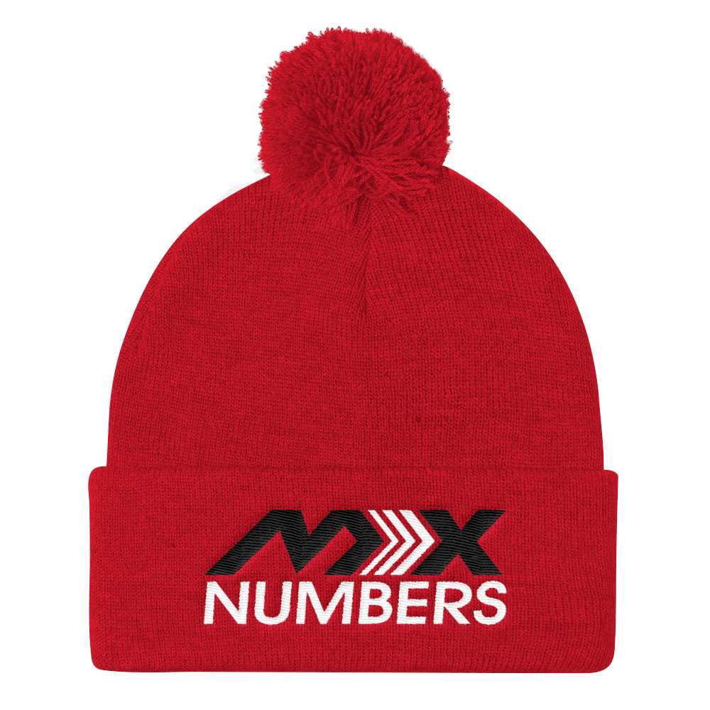 Pom Pom Knit Beanie -Black with White Arrow Logo - MxNumbers