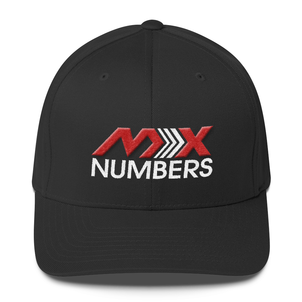 MxNumbers Flexfit Hat with Gray Undervisor- Red with White Arrow Logo - MxNumbers