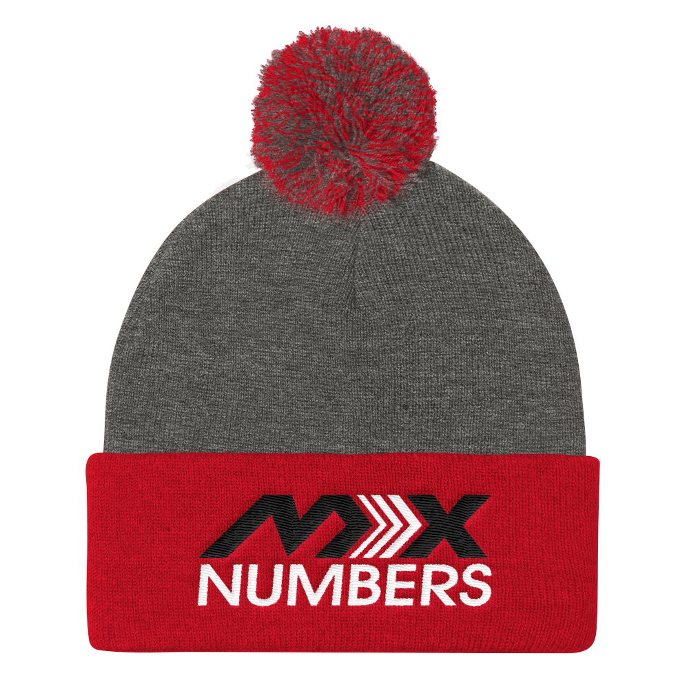 Pom Pom Knit Beanie -Black with White Arrow Logo - MxNumbers