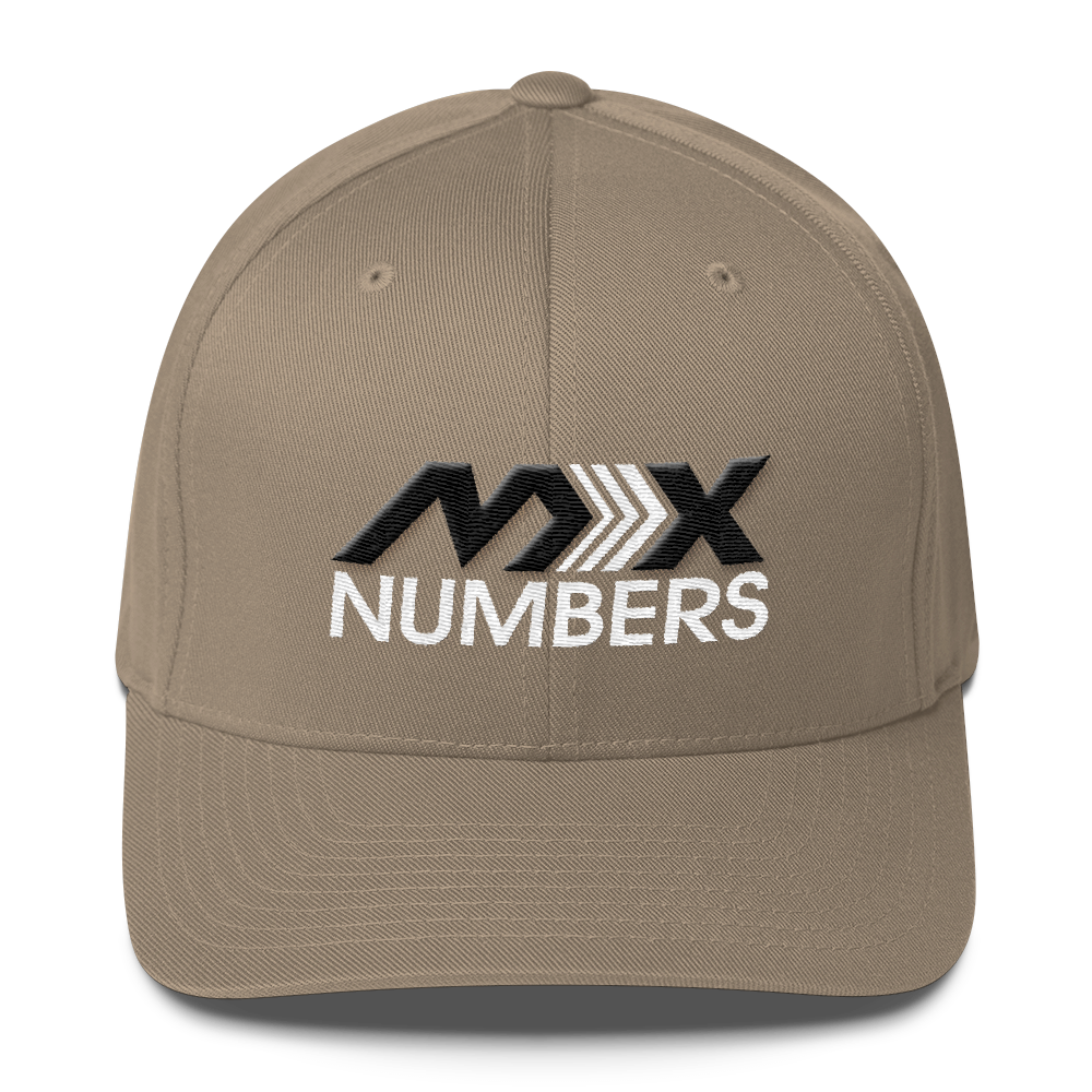 MxNumbers Flexfit Hat with Gray Undervisor- Black with White Arrow Logo - MxNumbers