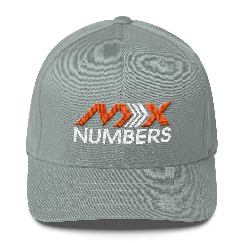 MxNumbers Flexfit Hat with Gray Undervisor- Orange with White Arrow Logo - MxNumbers