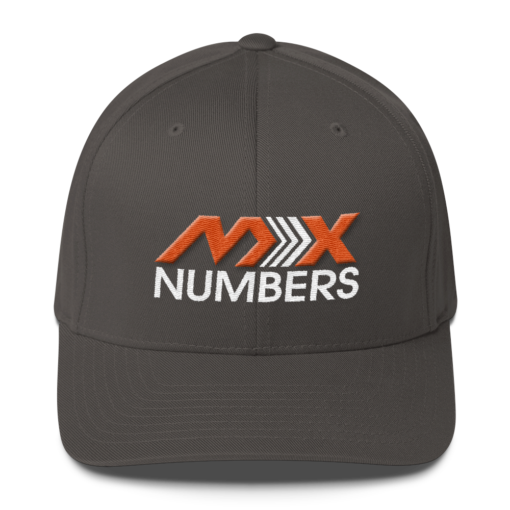 MxNumbers Flexfit Hat with Gray Undervisor- Orange with White Arrow Logo - MxNumbers