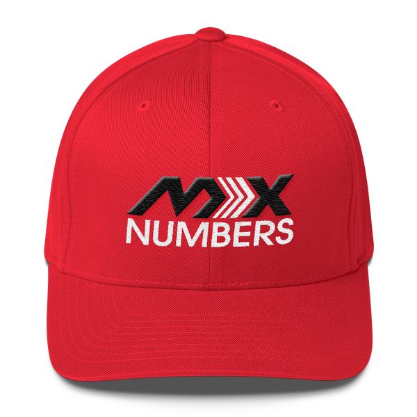 MxNumbers Flexfit Hat with Gray Undervisor- Black with White Arrow Logo - MxNumbers