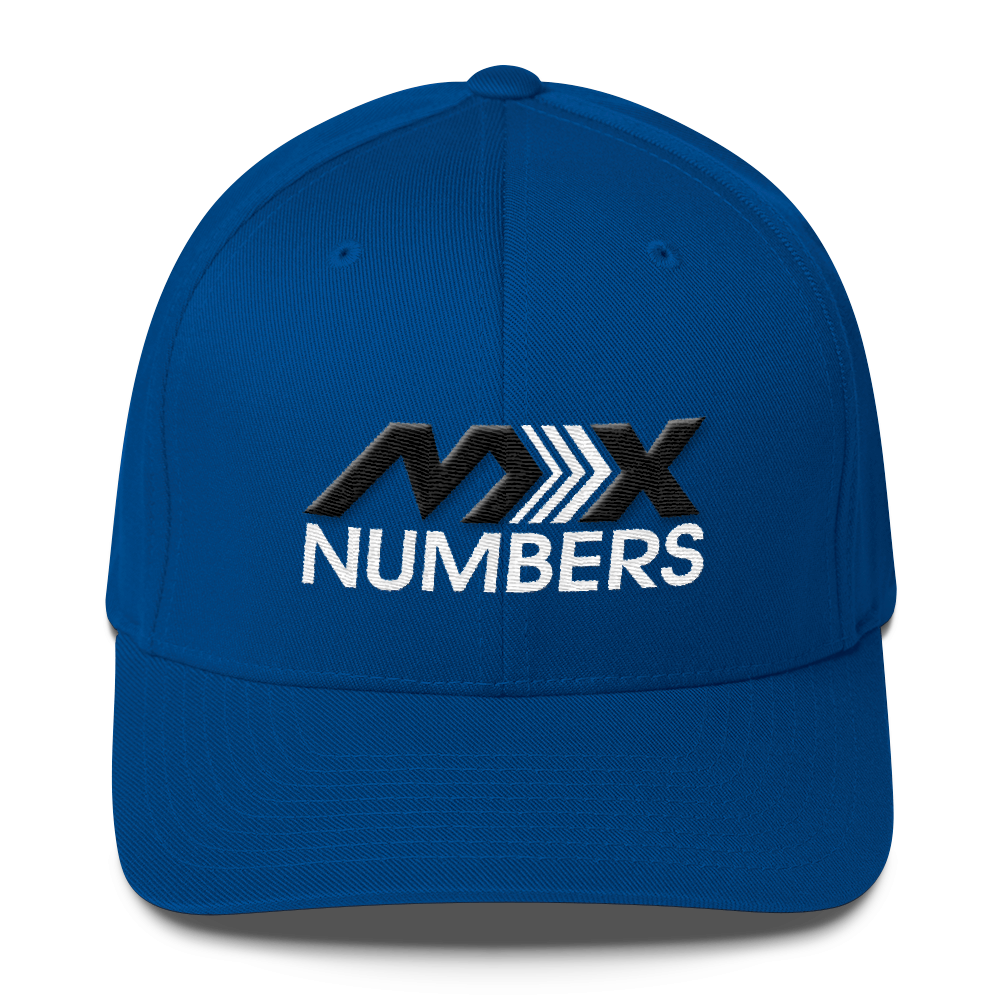 MxNumbers Flexfit Hat with Gray Undervisor- Black with White Arrow Logo - MxNumbers