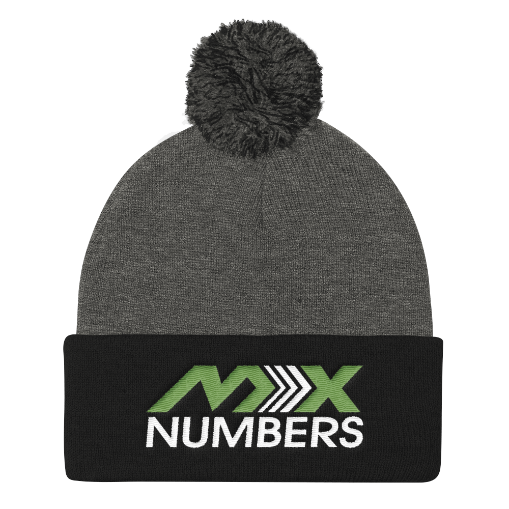 Pom Pom Knit Beanie - Kiwi Green with White Arrow Logo - MxNumbers