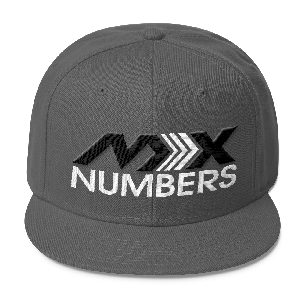 MxNumbers Snapback Hat with Gray Undervisor- Black with White Arrow Logo - MxNumbers